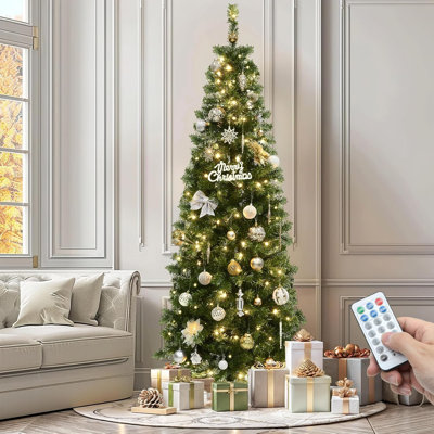 6Ft Prelit Slim Pencil Bruckner With 200 LED Lights And Remote