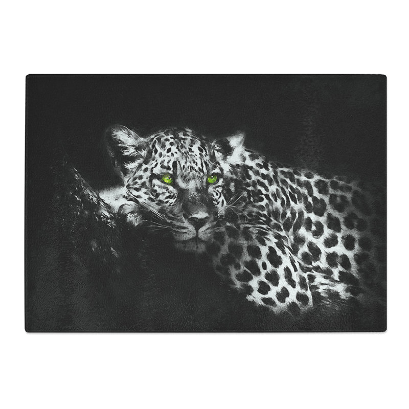 Tempered Glass Leopard with Green Eyes High Chopping Board, 28.5 cm x 39 cm