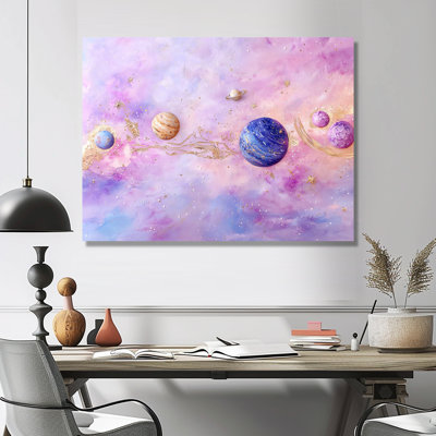 Minimal Purple Galaxy Planets Horizon - Space Metal Wall Decor, Astronomy Metal Print