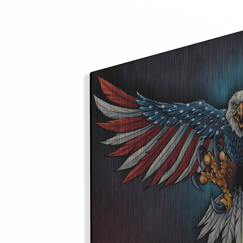 «Eagle with US Flag Wings Spread» par Flyland Designs sur métal, H 12 po x l 16 po