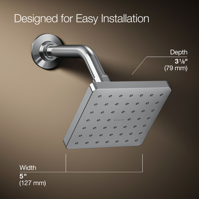Parallel Single-Function Square Showerhead, Shower Head with One Spray, 2.5 GPM, Polished Chrome