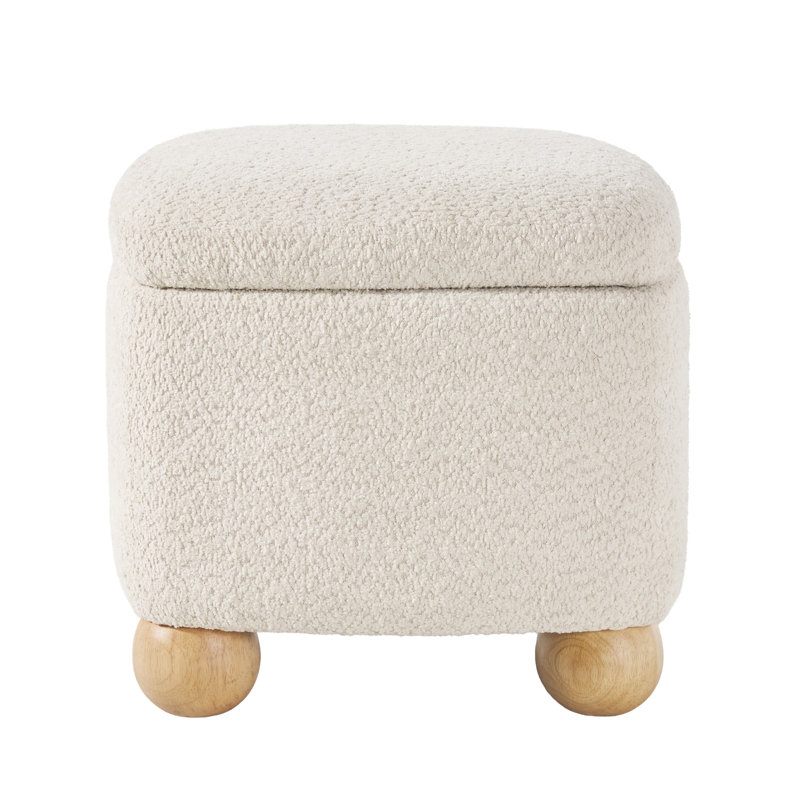  Contemporary Bouclé Upholstered Small Storage Ottoman With EZ  Assembly Wood Legs, Ivory