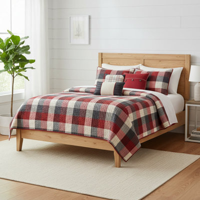 Ensemble de courtepointe à chevrons 6 pièces avec coussins décoratifs rouge / grand 6 pièces