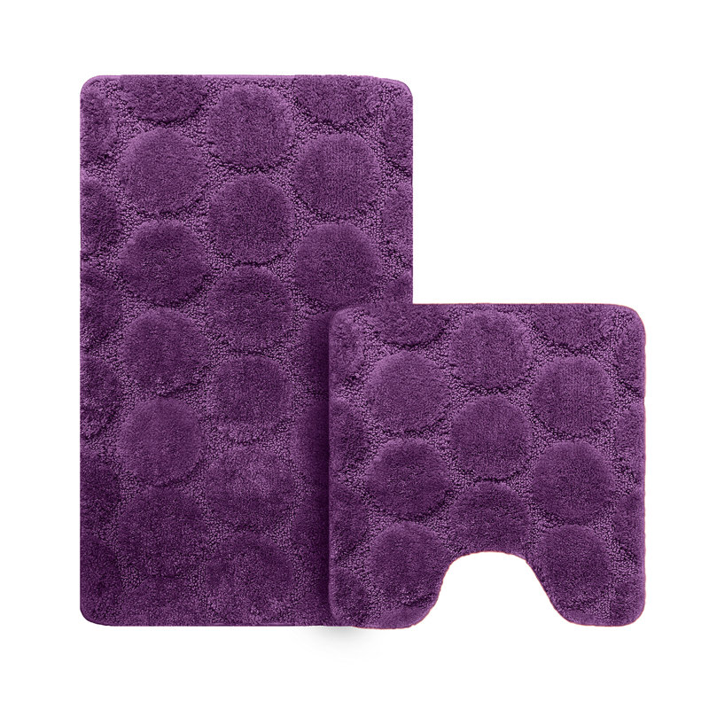 3D Effect Supersoft High Density Anti Slip Cobla Bath Mat Set, Purple