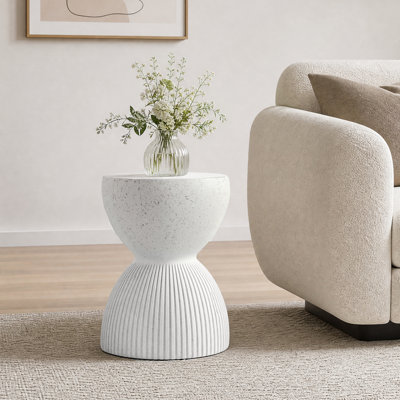 13.8'' Hourglass Accent Side Table, White Terrazzo Finish End Table for Indoor Outdoor