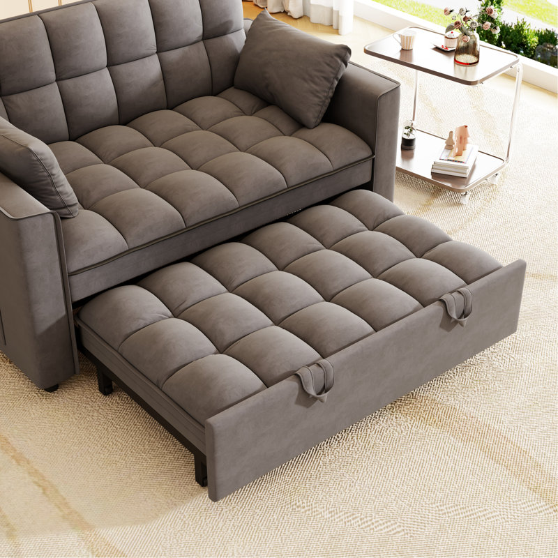 Canapé-lit convertible, 2 places, gris foncé, 3 angles inclinables, velours, poches latérales pour petits espaces, canapé gris moderne, escamotable