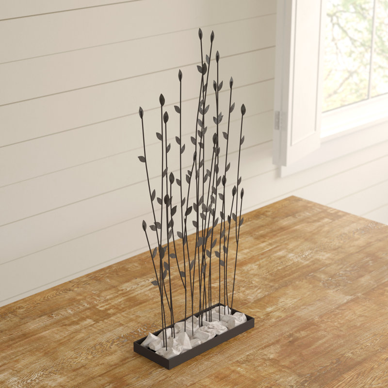 Phillipston Metal Floral Decorative Black Sculpture with Loose Stones