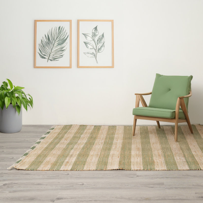 Tapis vert en jute et en coton tissé à la main Artisan - 6 pi x 9 pi, Rectangle 6 pi x 9 pi