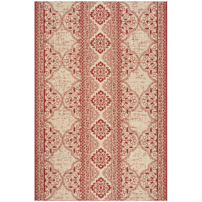 Tapis intérieur / extérieur rouge / crème Danya, Rectangle 8 pi x 10 pi