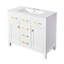 Ensemble de meuble-lavabo moderne avec lavabo en céramique, armoire de salle de bain simple autoportante moderne avec 4 tiroirs et 2 armoires-128972983