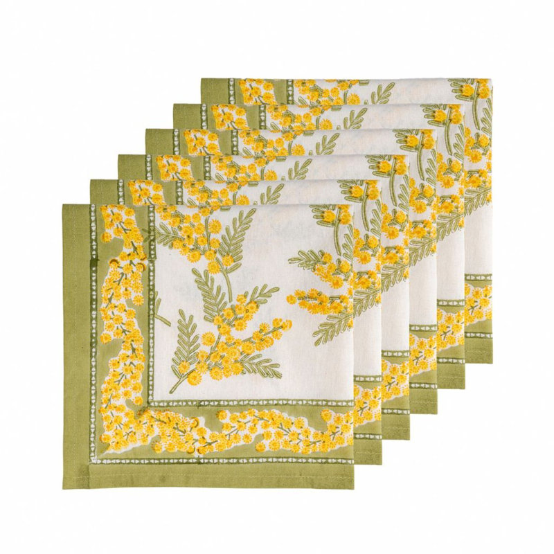 Mimosa Napkins - Green & Yellow - 19" x 19" - Set of 6, Green & Yellow