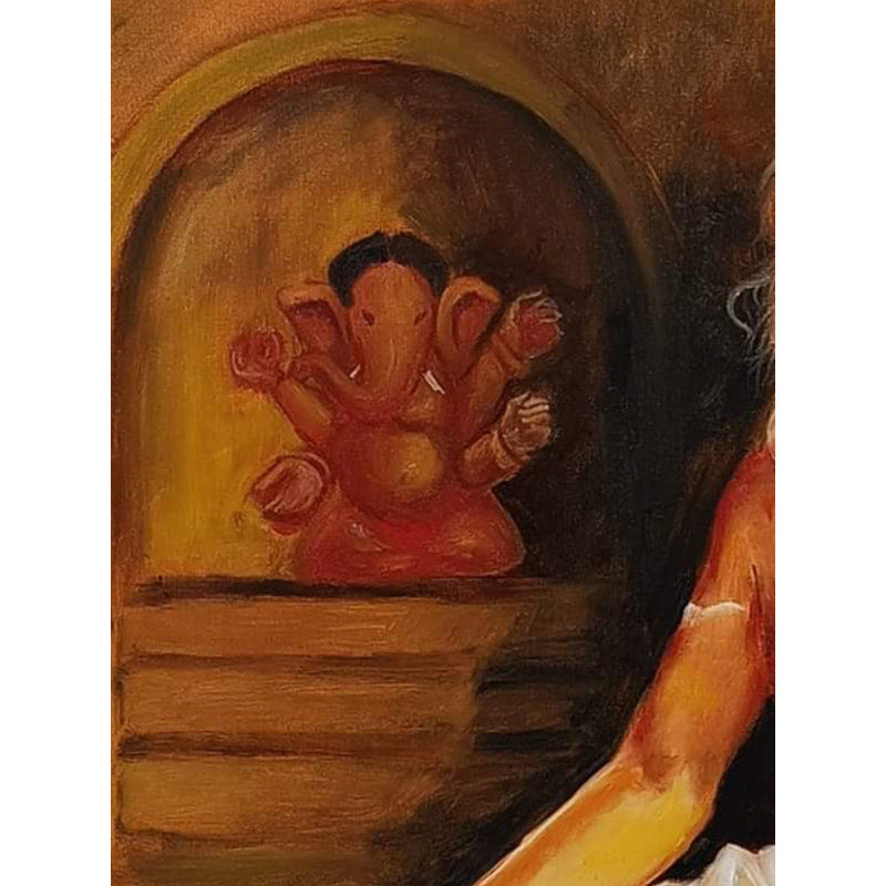 "Swami Narayan Tinth Dev", peinture à l'huile sur toile par Malhar Ambulgekar
