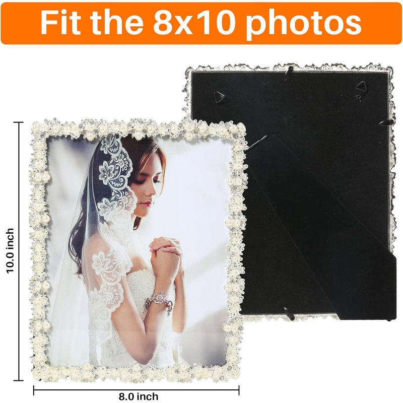 Cadre photo 8 x 10 avec perle pour le mariage, cadres photo plaqués argent avec cadres en verre haute définition