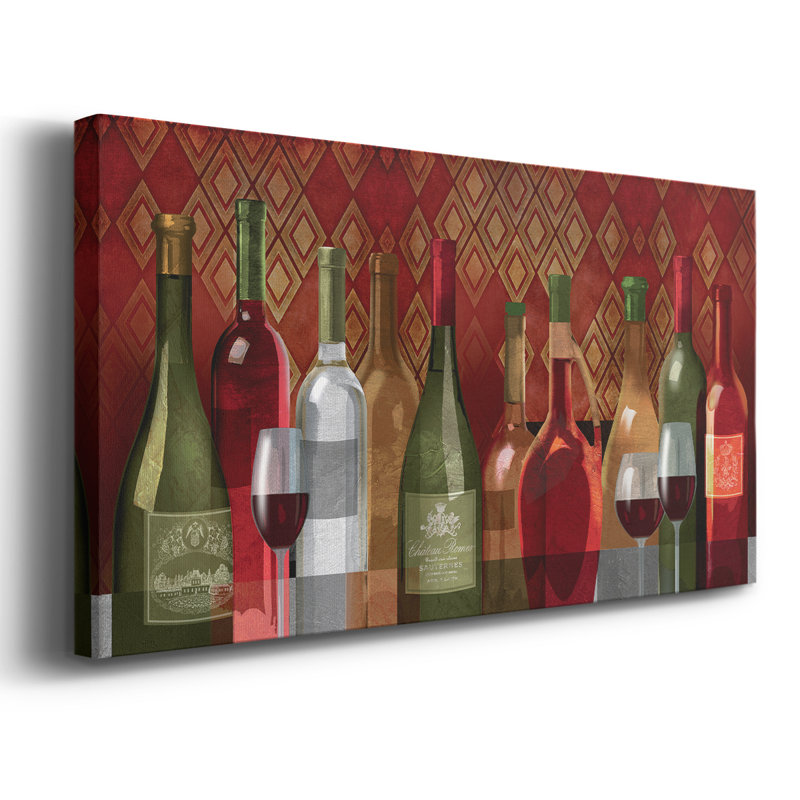 Dégustation de vin - Toile tendue avec châssis - Prêt à accrocher, H 16 po x l 32 po
