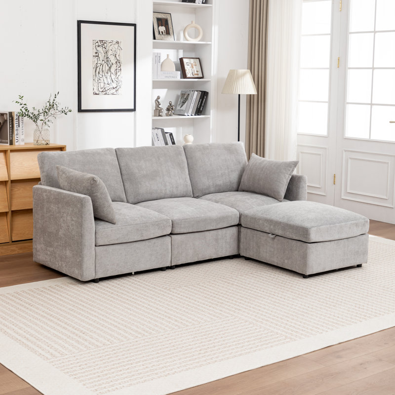 Canapé modulaire avec repose-pieds 4 pièces Wilroy, Gris