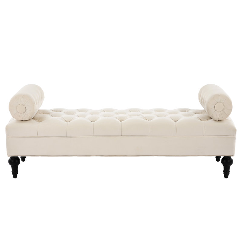 Modern Beige Upholstered For Bedroom End, Comes With 2 Detachable Pillows, Comfortable Foot Rest, Wooden Frame, High - Density Foam Filling