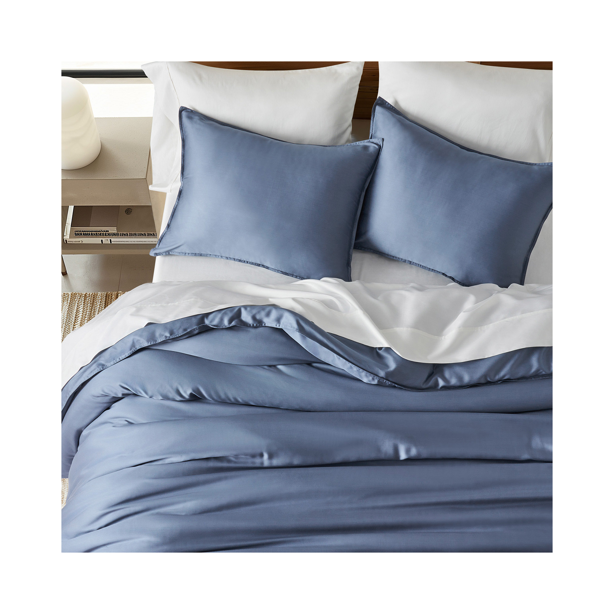 Tencel Lyocell Cooling Duvet Cover Set, Stormy Blue, Queen Duvet Cover + 2 Queen Shams