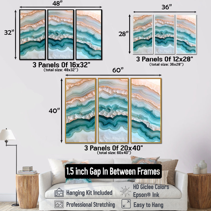 Agate «Dream River», ensemble d'art mural géode en pierre, Reproduction avec cadre flottant, 40" H x 60" W, Argent argent