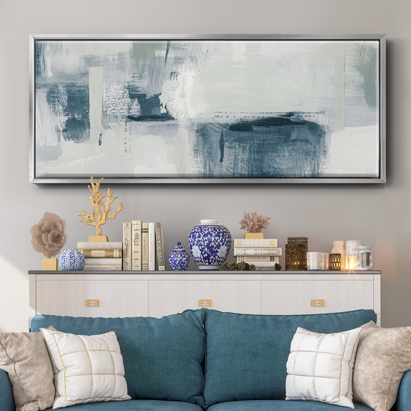 Blue Tides- Framed Canvas, 12" H x 30" W