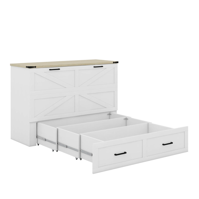 Grand lit escamotable avec station de charge, Blanc
