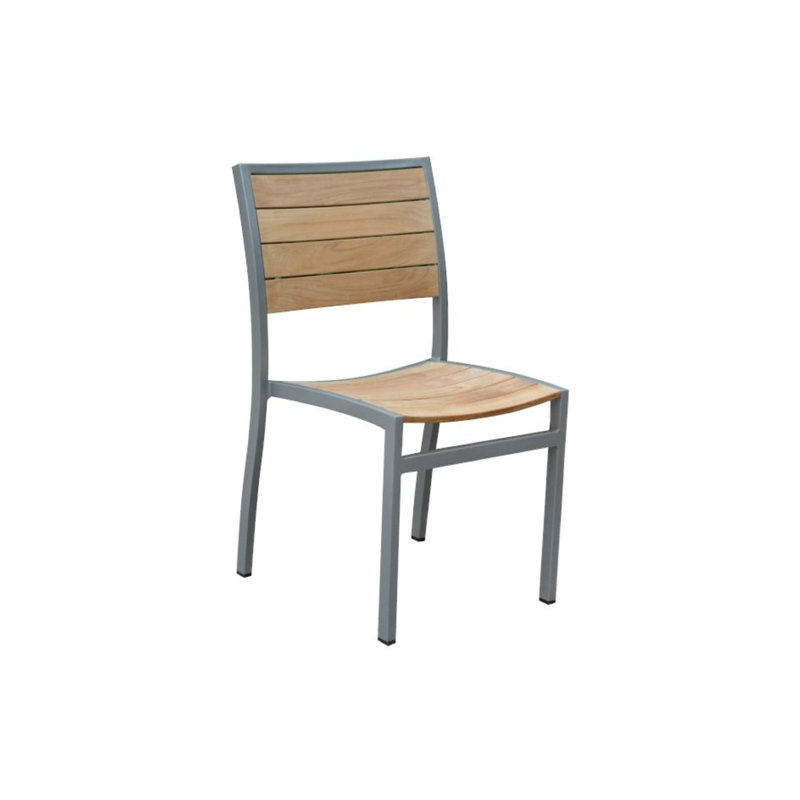 SoHo Teak Aluminum Outdoor Stacking Sidechair, Silver