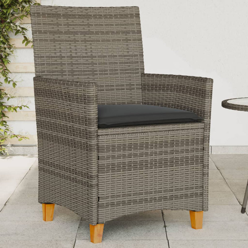  Chaise de jardin en rotin PE gris, bois d'acacia massif, acier thermolaqué