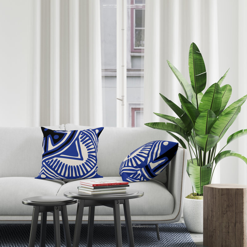 Jeté carré en polyester intérieur / extérieur, L 19 po x H 19 po, Bleu marine