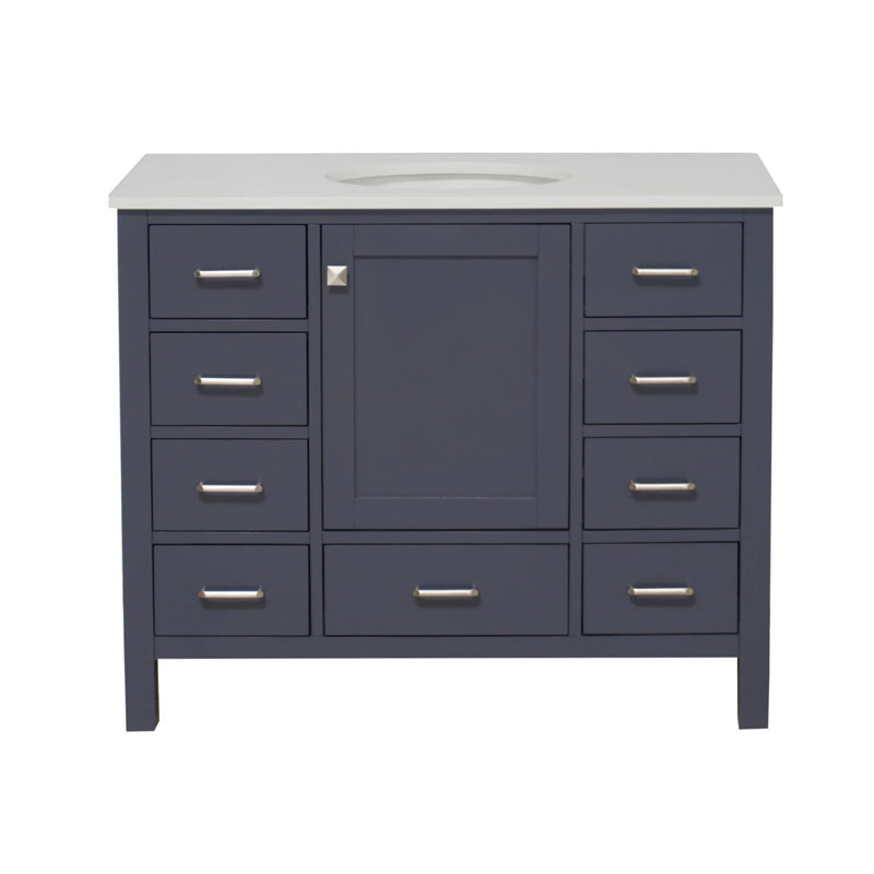 Ensemble de meuble-lavabo simple 42 po Claudett, Gris marine, Blanc d'ingénierie