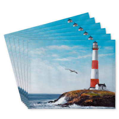 Lighthouse at the Edge of the Sea Polyester Andaluss Set of 6