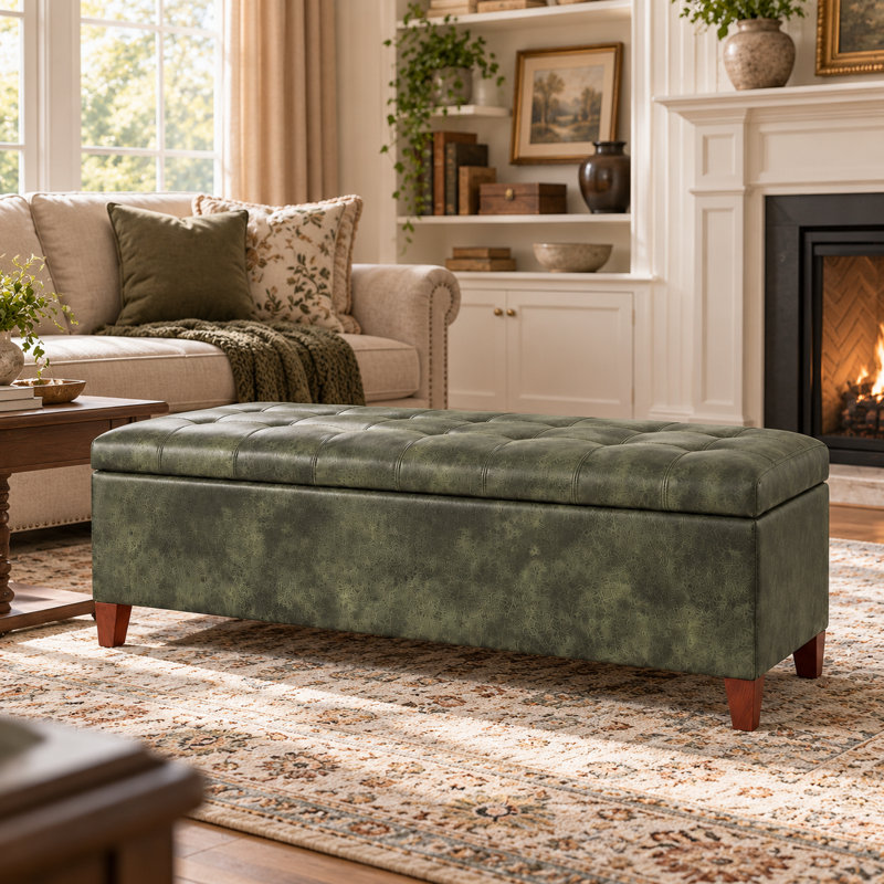 Banc de rangement en simili cuir Loggins, Vert foncé