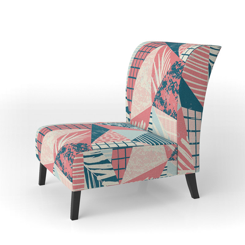 Fauteuil de chambre décoratif en velours à motif patchwork pêche et bleu