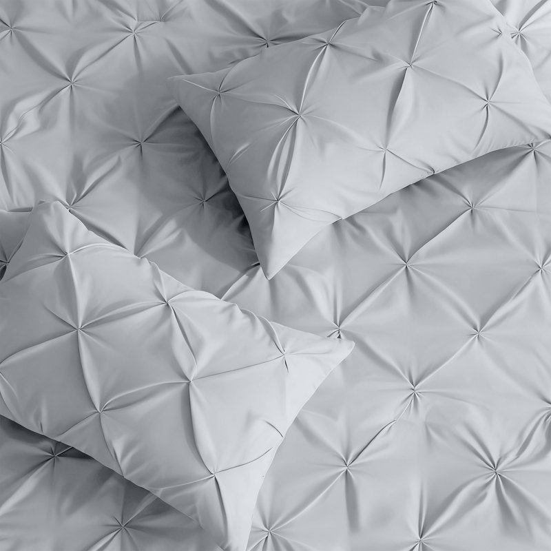 Luxurious Microfiber Pintuck Duvet Cover Set – Soft, Breathable & Wrinkle-Resistant Bedding for All-Season Comfort, Silver