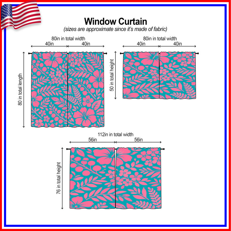 Rideaux de fenêtre à motif floral rose transparent et obscurcissant - 2 panneaux, Sheer, 80in x 61in - 2 panels