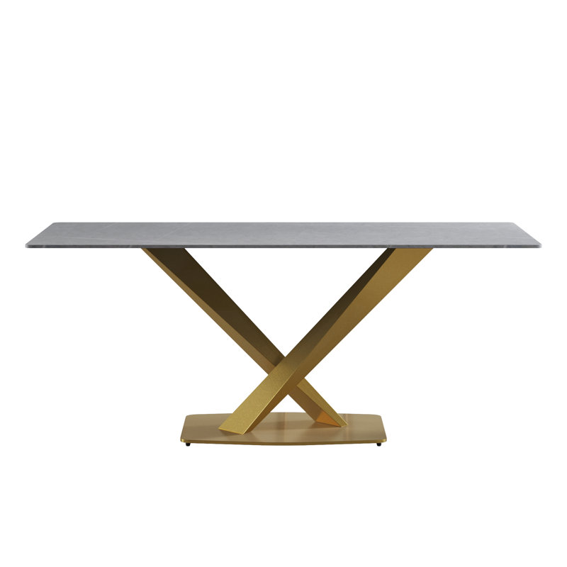 Sintered Stone Dining Table, Gold, Gray, 29.53” H x 70.9" W x 35.4" D