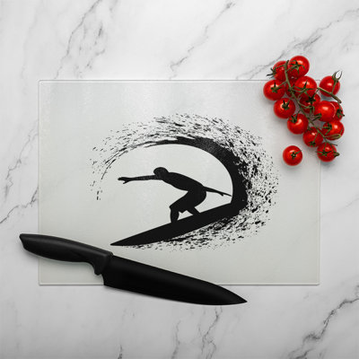 Surfer Silhouette Glass Chopping Board