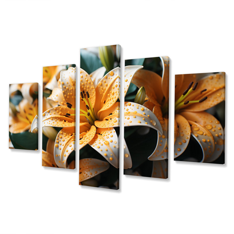 Lys jaunes et blancs éclatants - impression sur toile florale - 5 panneaux