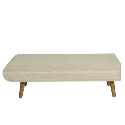 Table basse avec plateau en faux marbre plaqué, table basse moderne Mid-Century avec tiroir cannelé et pieds en bois massif, table basse pour le salon, la salle à manger, le bureau