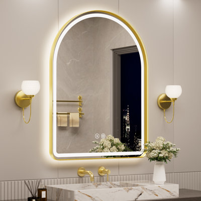 Arched LED Bathroom Mirror with Frontlit & Backlit , Frame Lighted Bathroom Vanity Mirror With  Anti-Fog , Lighted Dimmable, Anti-fog, Memory Function