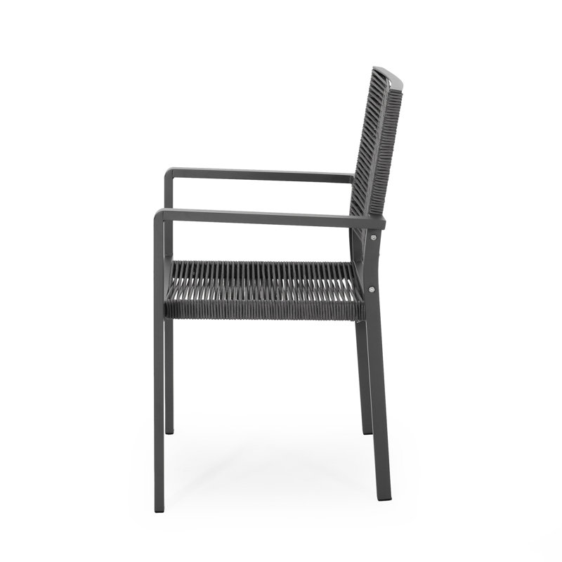 Chaise de salle à manger d'extérieur en aluminium avec assise en corde tissée, structure grise et foncée 2 pièces