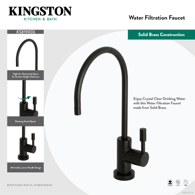 Kingston Brass Concord Single-Handle 1-Hole Deck Mount Water Filtration Faucet, Polished Chrome