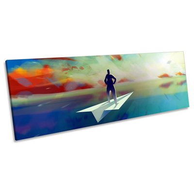 Paper Plane Man Sky Sunset Picture - Wrapped Canvas Panoramic Print