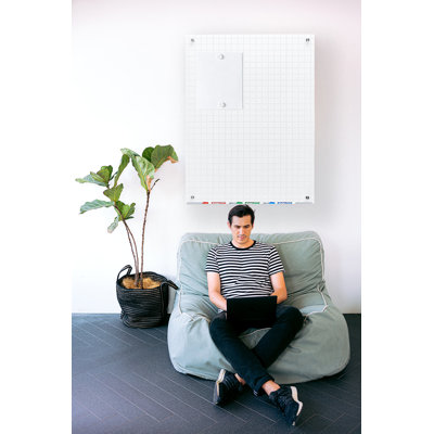 Audio-Visual Direct Magnetic Ultra White Grid Line Glass Dry-Erase Board Set - Includes Magnets, Hardware & Marker Tray