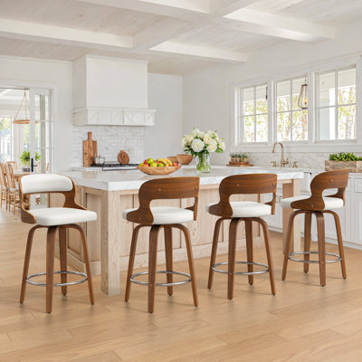 26'' Swivel Upholstered Counter Stools with solid wood leg