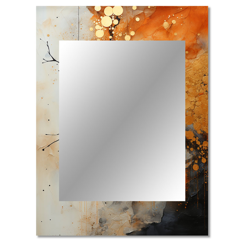 Or gris, réflexions rustiques I - miroir de collages abstraits, miroir mural doré unique, impression d'art en métal