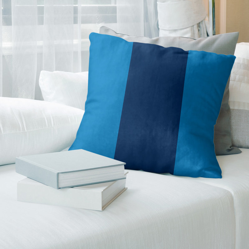 Housse de coussin, 14 po x 14 po, Bleu poudre / Marine, Simili lin