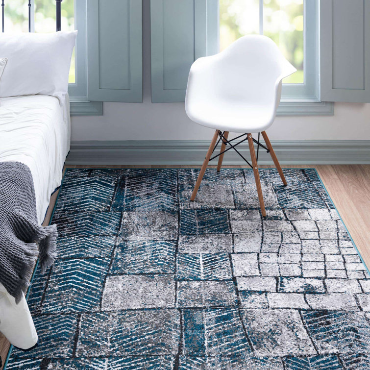 Tapis bleu/gris