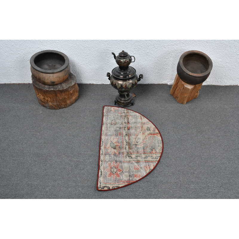 Vintage-Inspired Turkish Half-Circle Door Mat with Muted Floral Design for Home Entryway Blue/Green