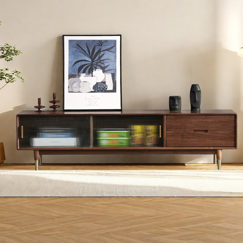 Meuble télé moderne et simple en bois de noyer, 78.74"