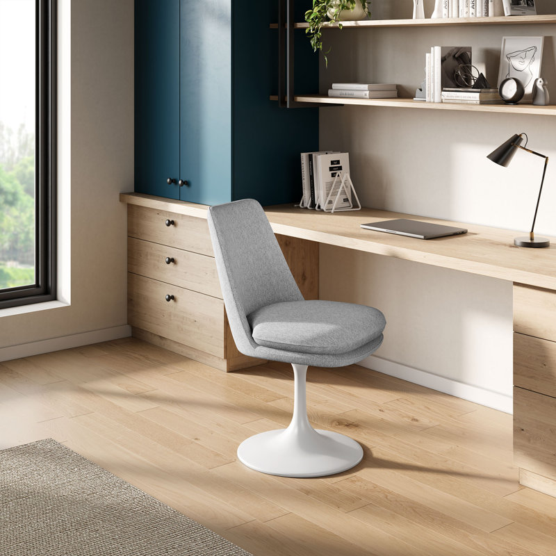 Chaise pivotante rembourrée Lippa, Tissu gris clair, Blanc / Blanc
