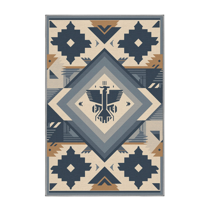 Machine Washable Ottoline Global Inspired Block Print Rug in Gray – Gray Binding, 4 x 6